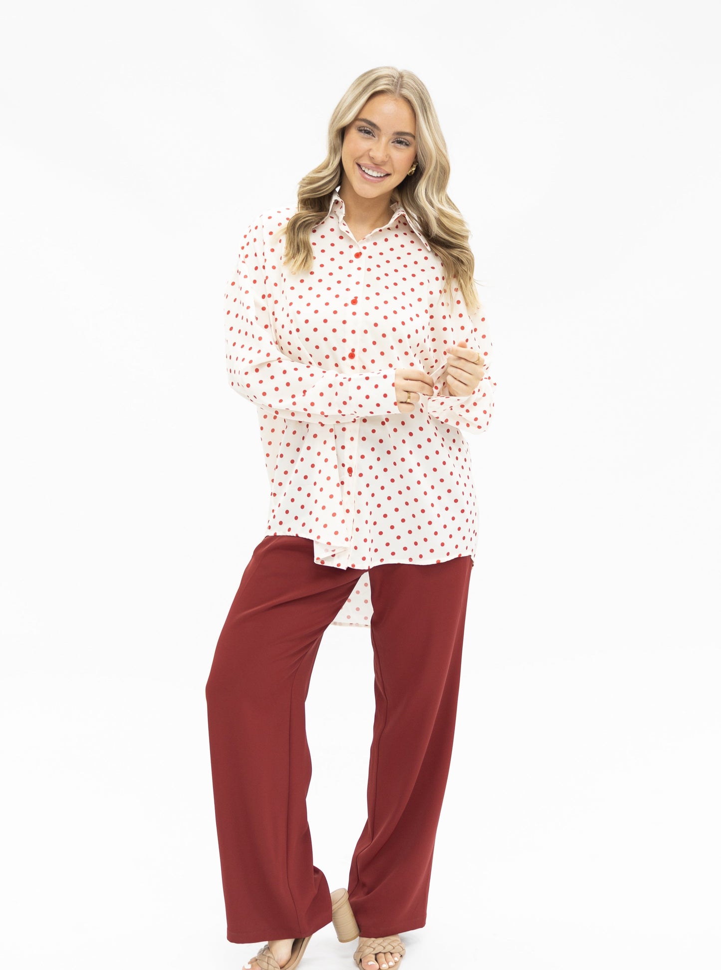 Grace & Emma Kathryn Classic Button-Up, Red Polka-Dot