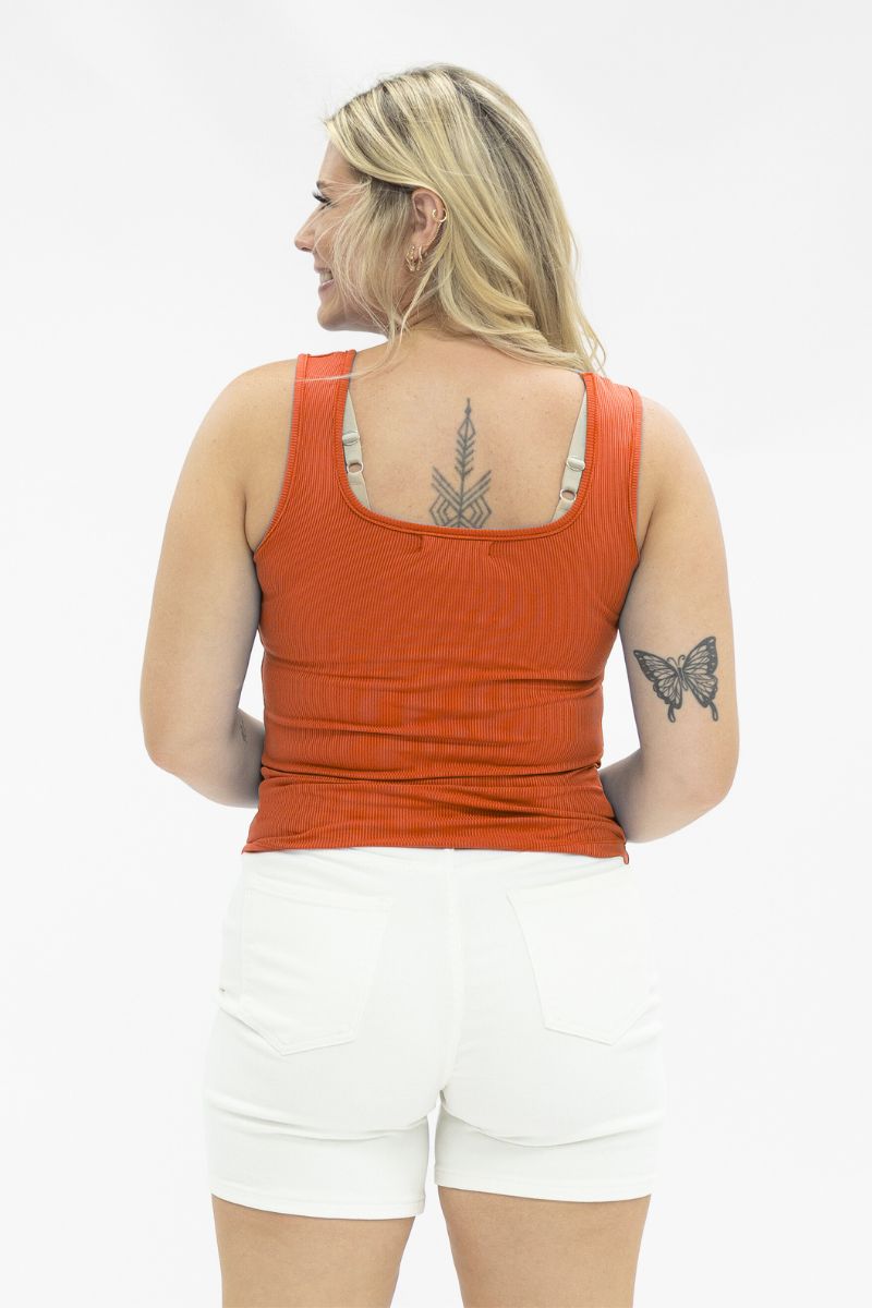 Grace & Emma Bella Square Neck Rib Knit Tank Top, Orange