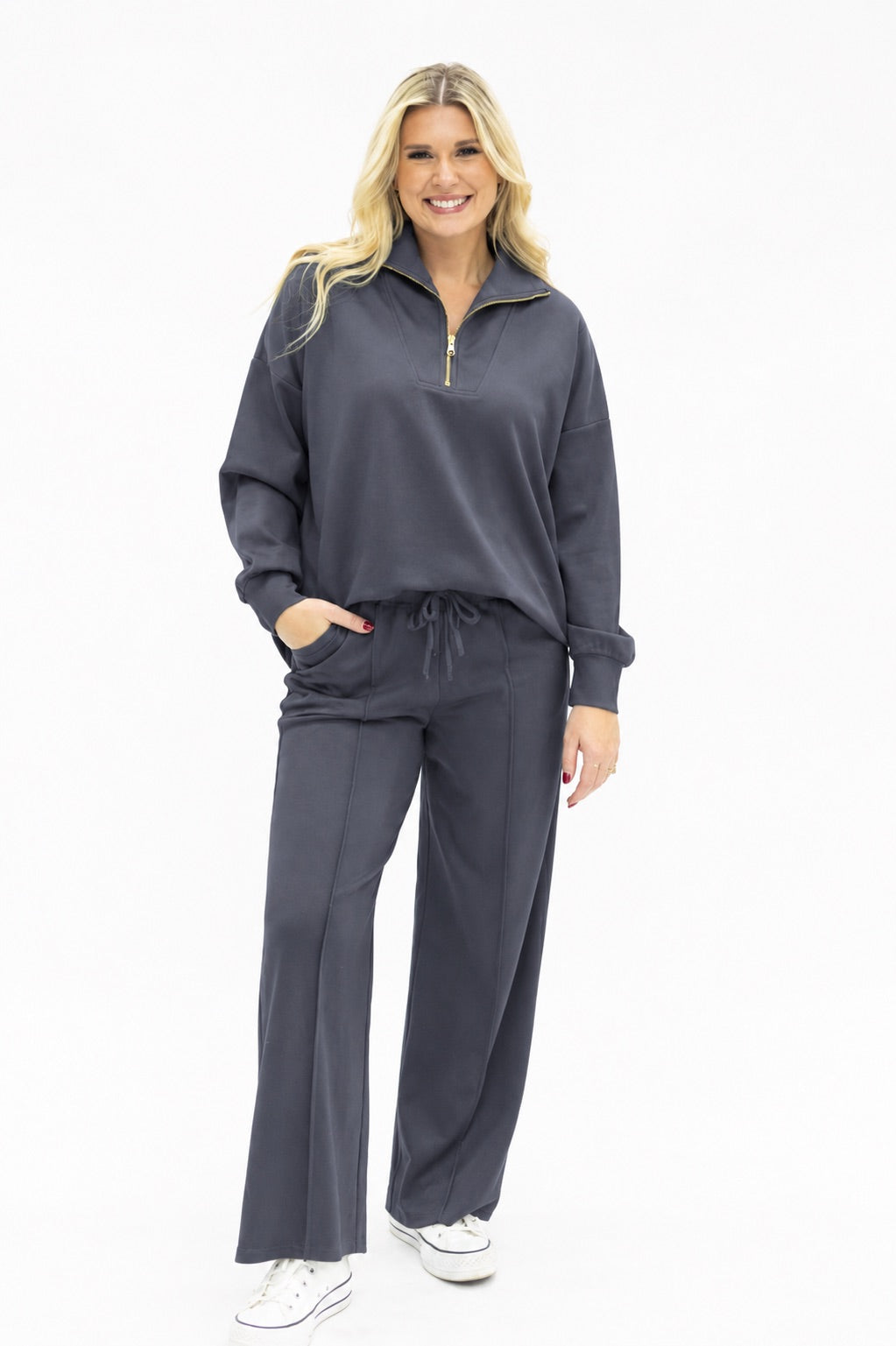Grace & Emma Butter Soft Quarter-Zip Top, Slate Blue