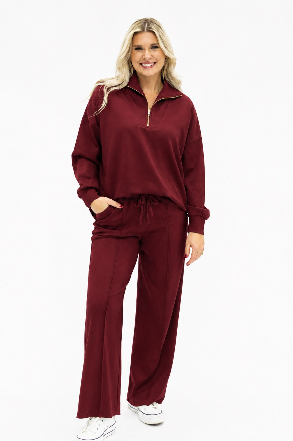 Grace & Emma Butter Soft Quarter-Zip Top, Maroon