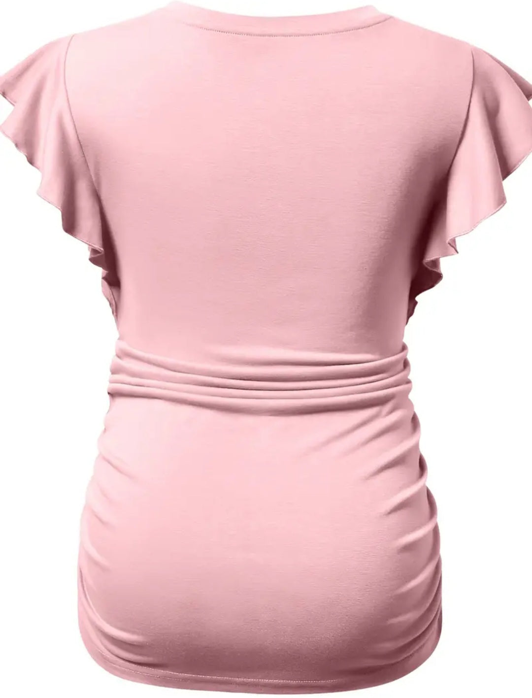 Stylish Maternity Summer Tee - Elegant Ruffled V-neck, Skinny Fit, Cotton Stretch Comfort