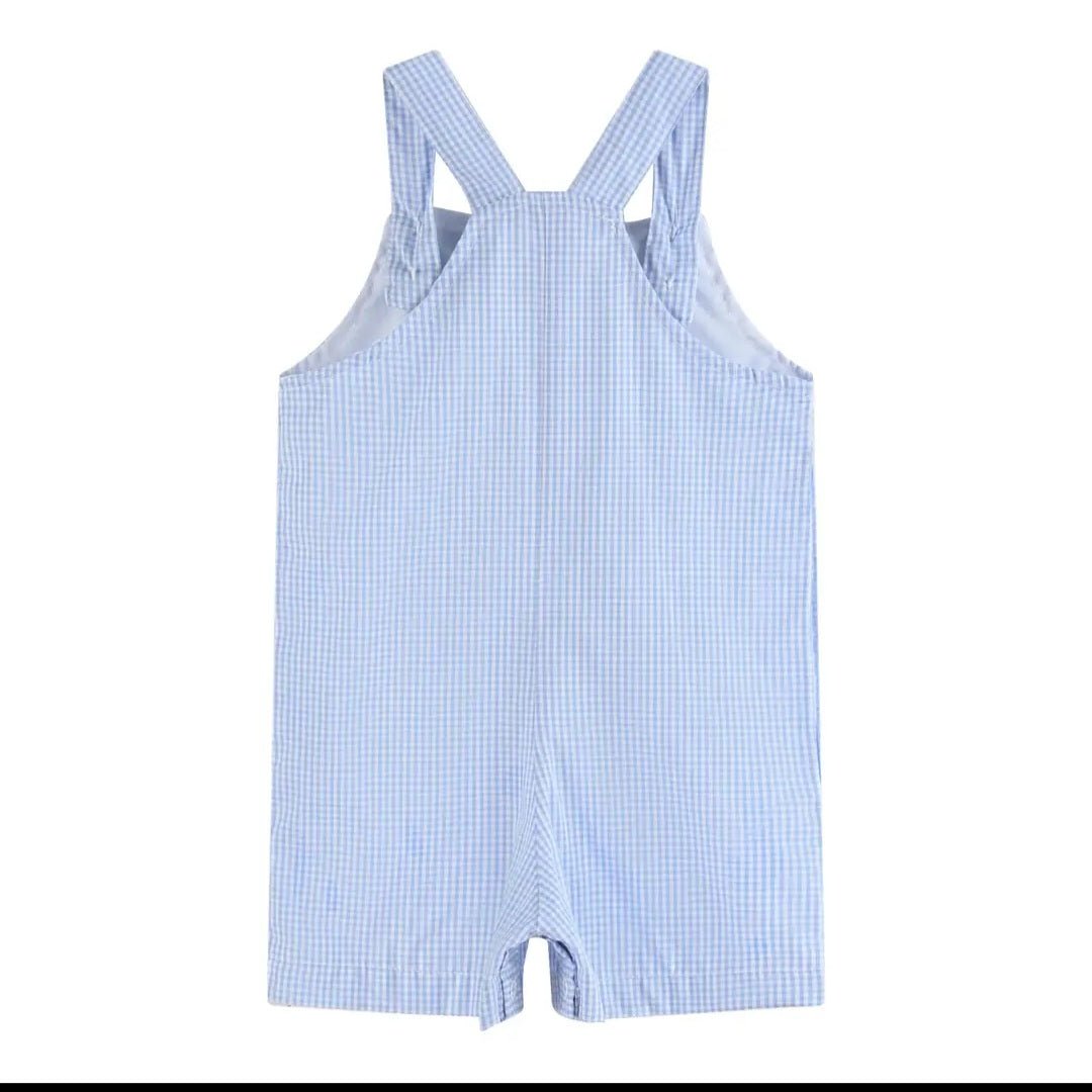 Blue Gingham Whale Overall Shortalls