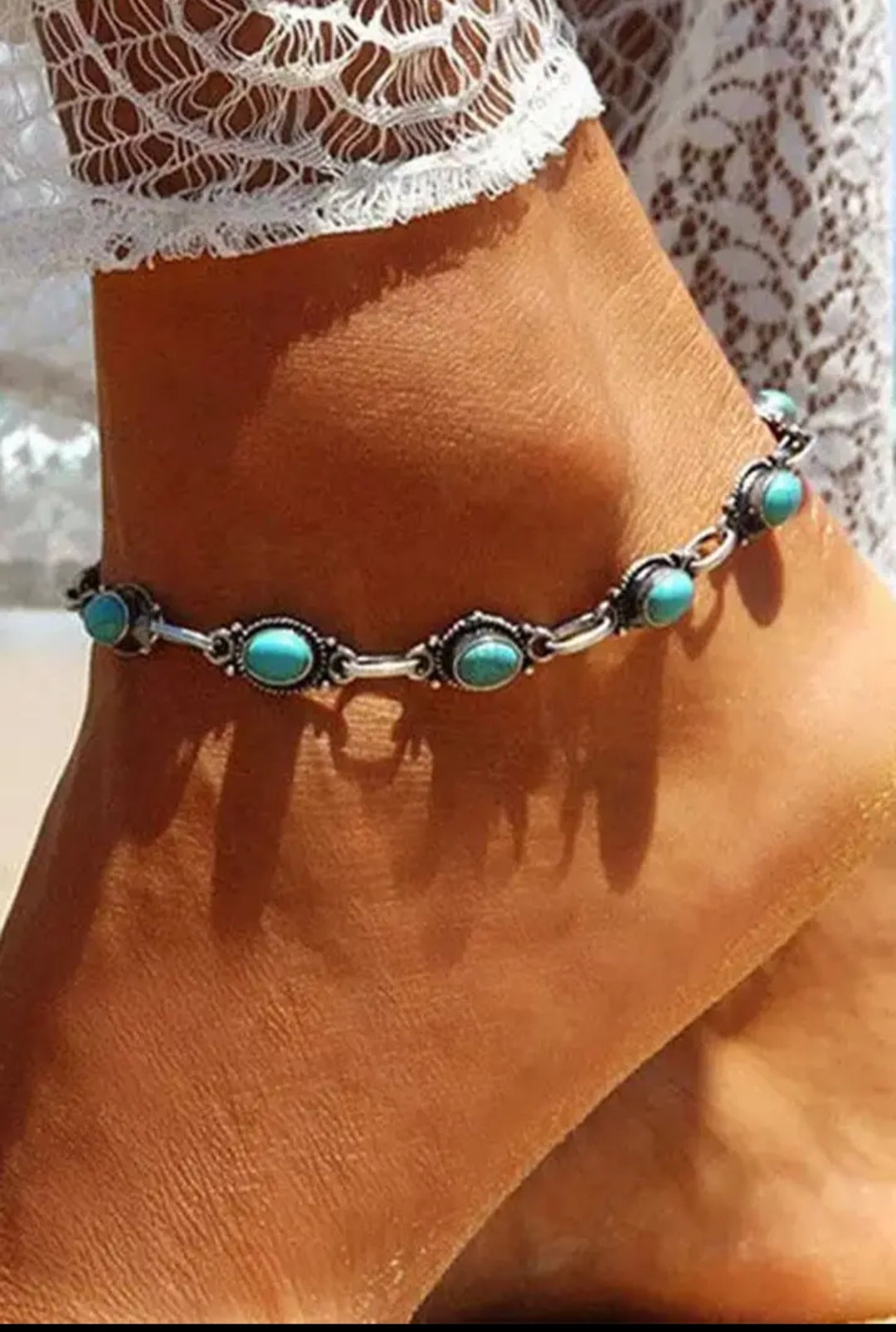 Silver Bohemian Turquoise Casual Anklet