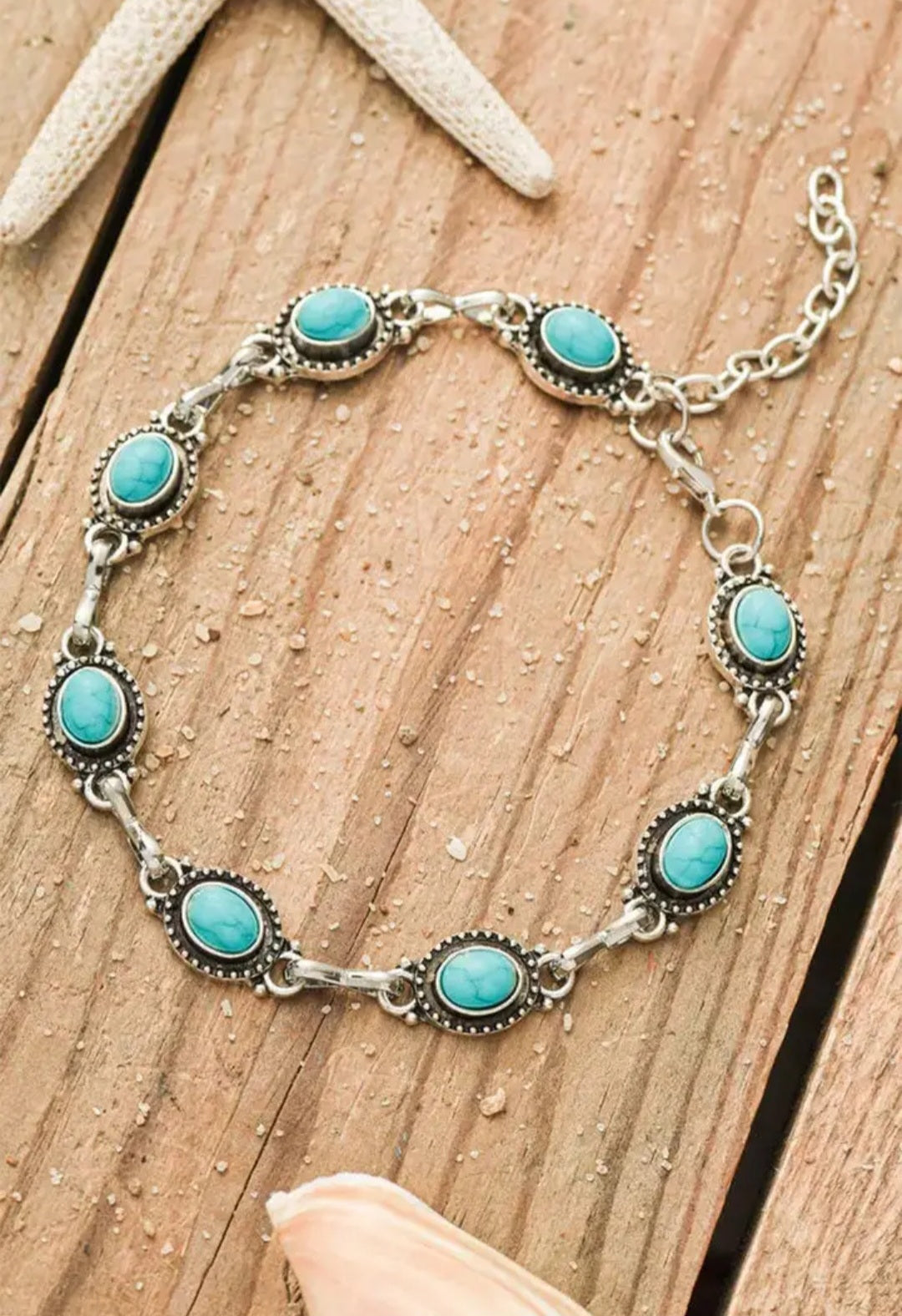 Silver Bohemian Turquoise Casual Anklet