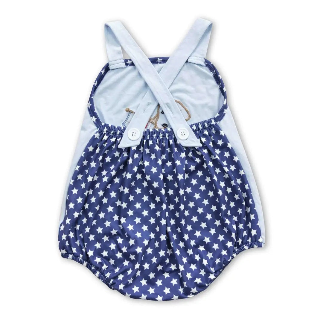 Dog Flag Embroidery Stars Baby Boy Romper - 4th of July
