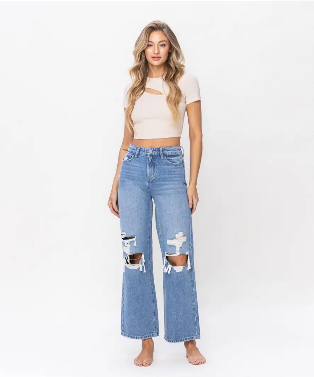 Vervet Olivia High Rise Distressed Wide Leg Jeans