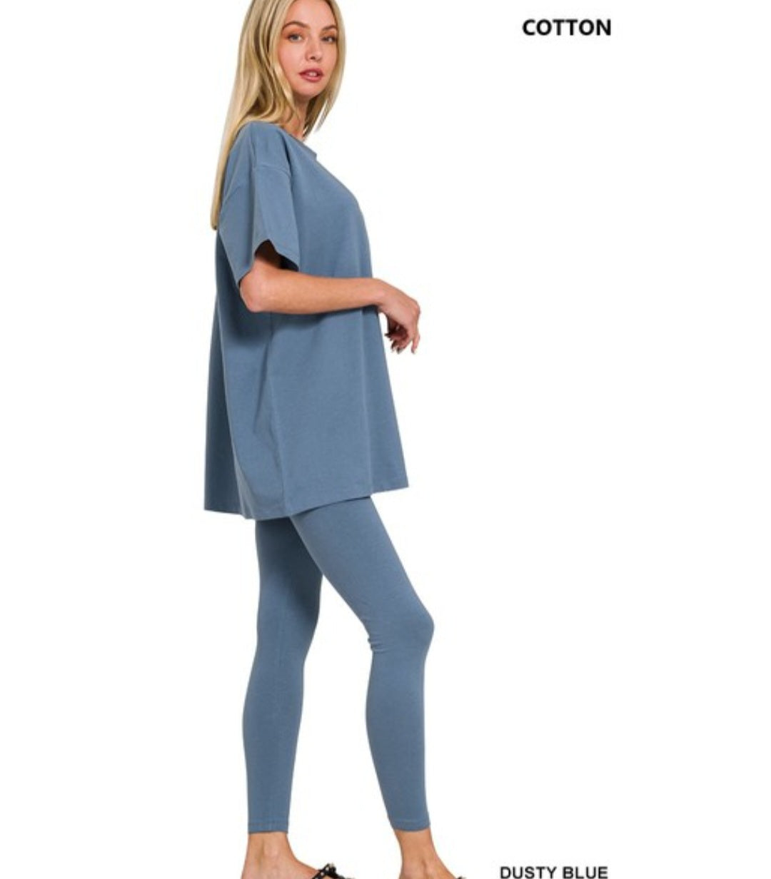 Zenana Cotton round neck top & legging set