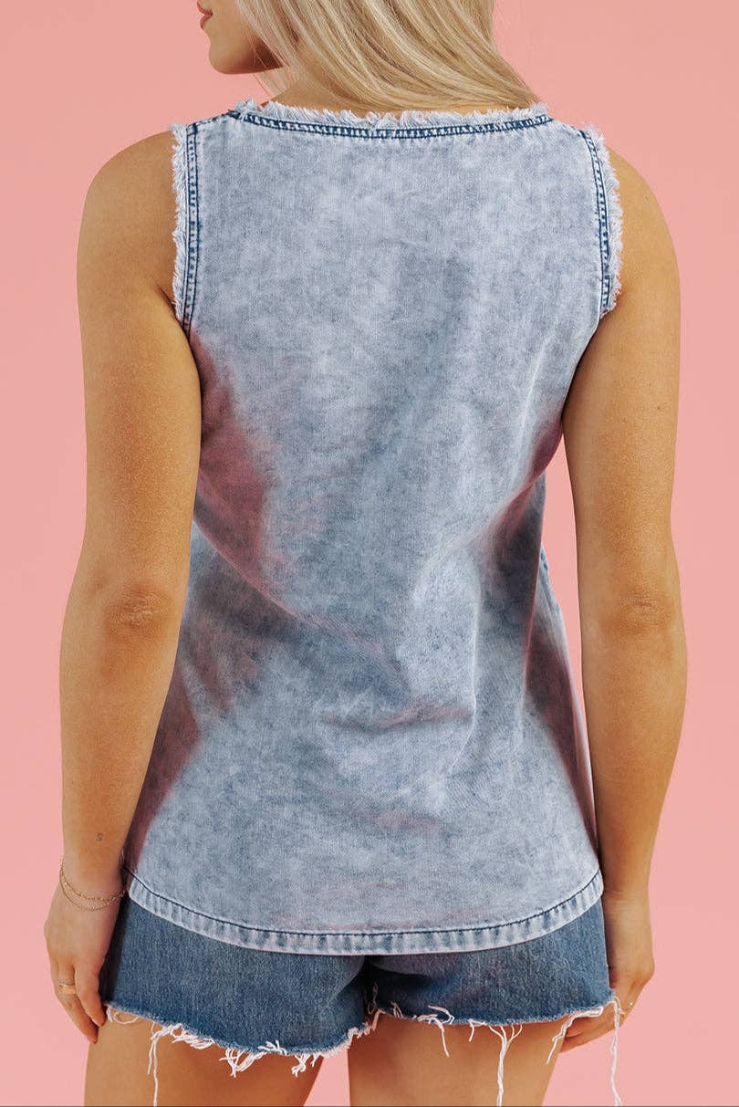 Denim Mineral Wash Sleeveless Top