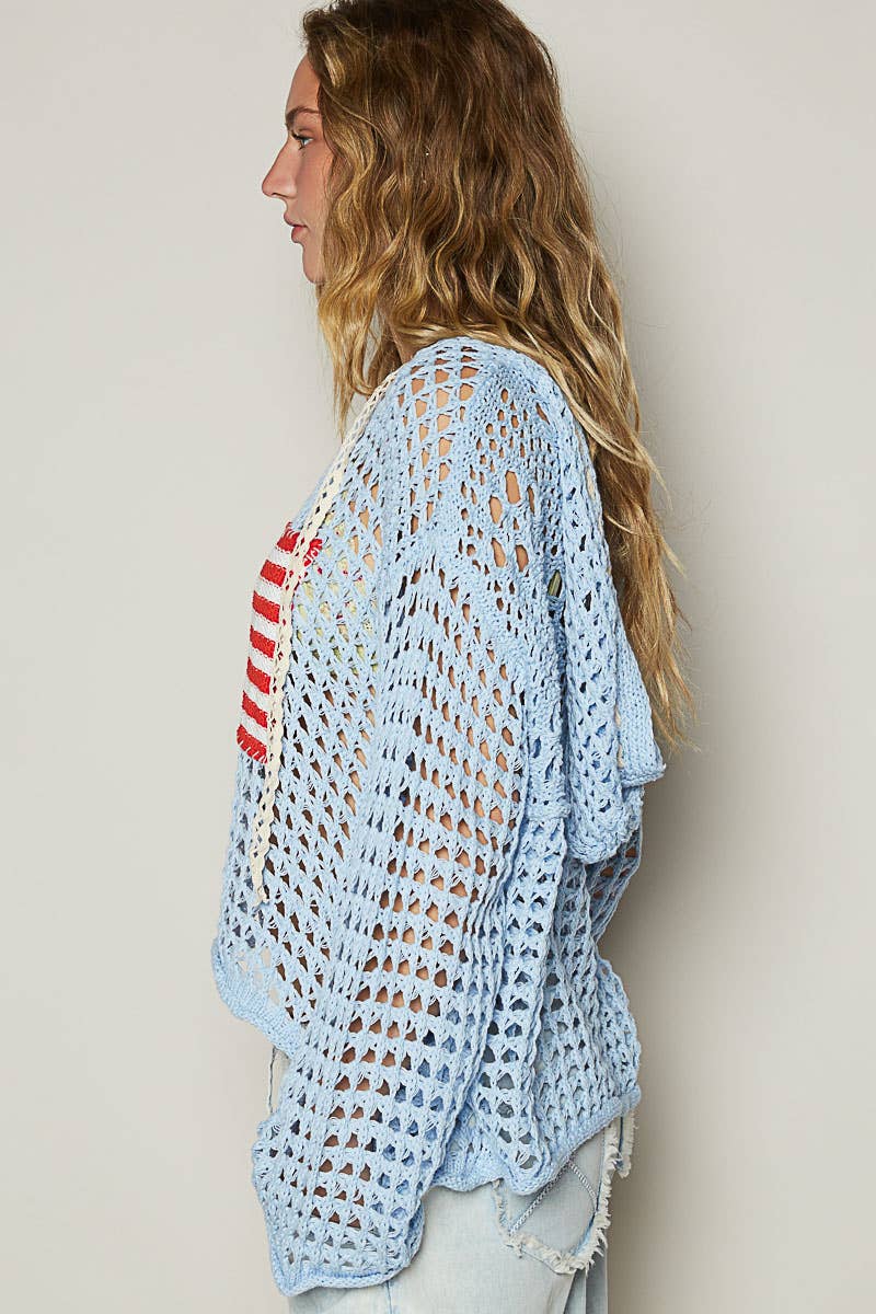 POL Long sleeve American flag hoodie thin sweater top