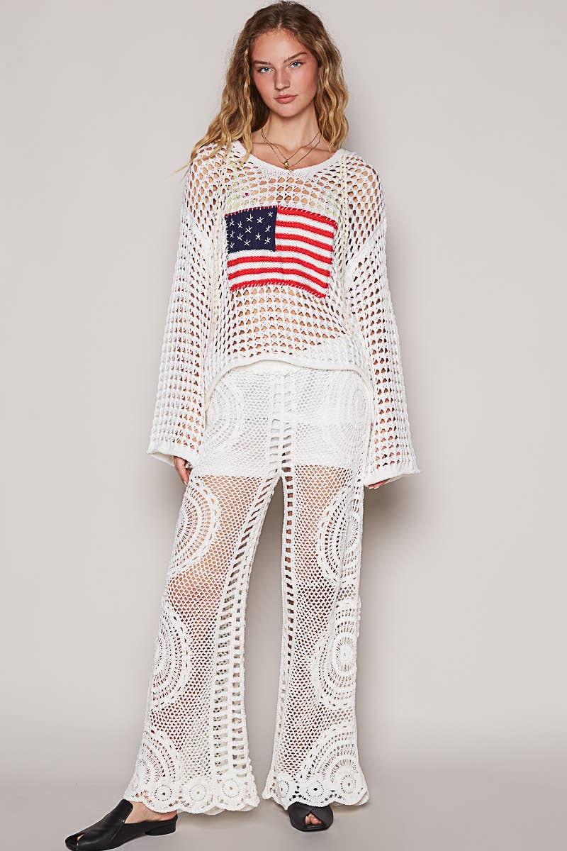 POL Long sleeve American flag hoodie thin sweater top