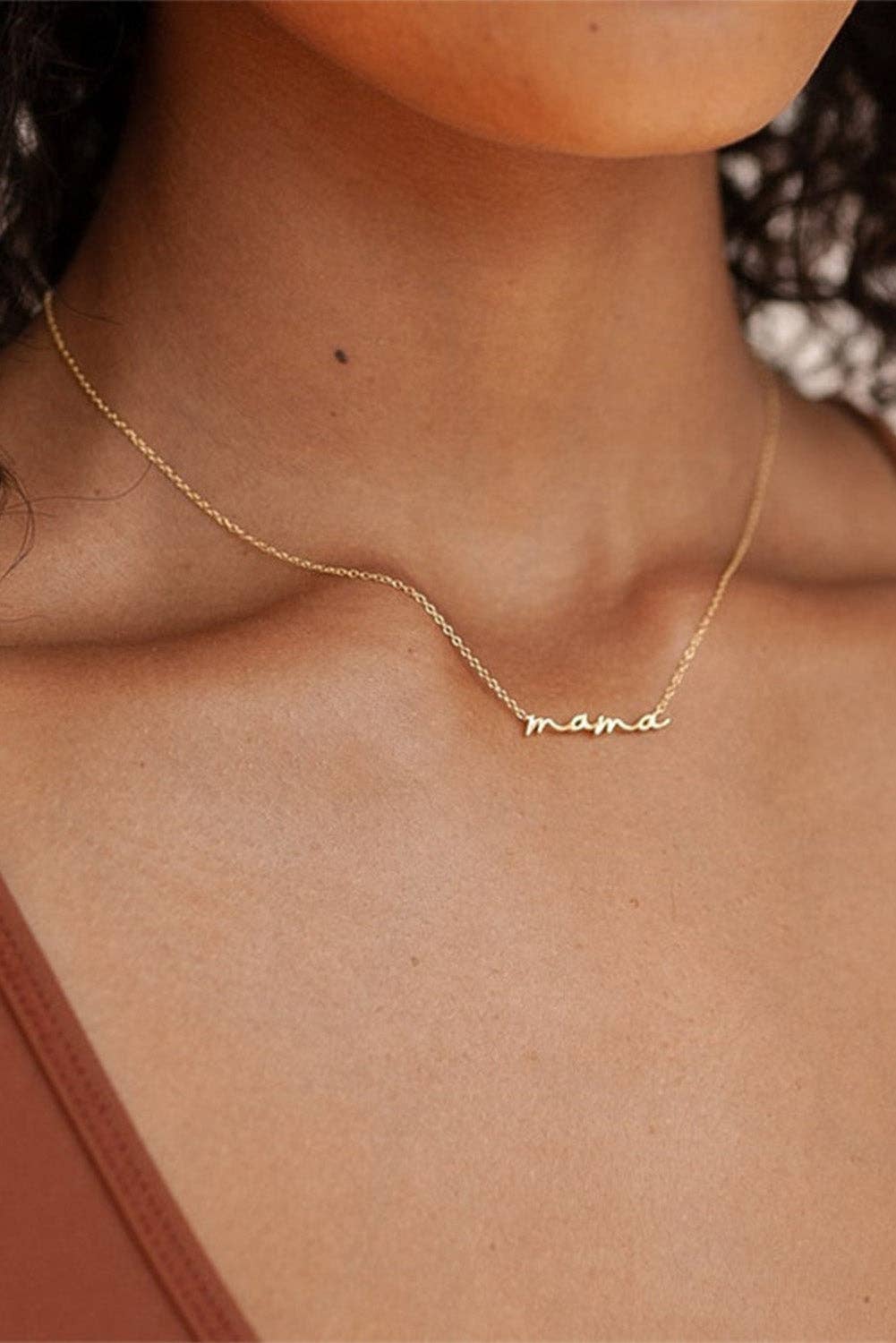 Gold Mama Script Necklace