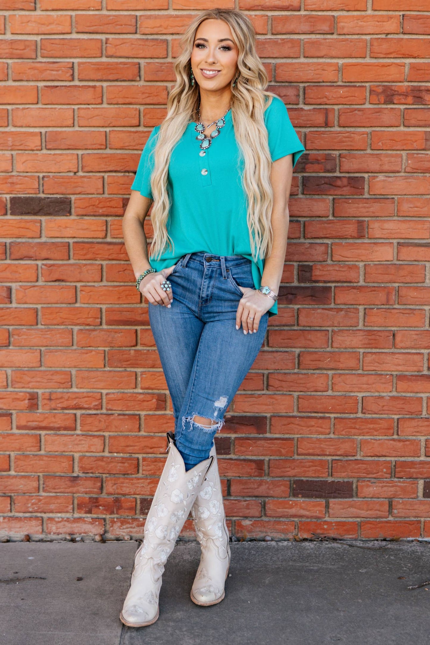 Ribbed Boyfriend Style Top w/ Button Detail