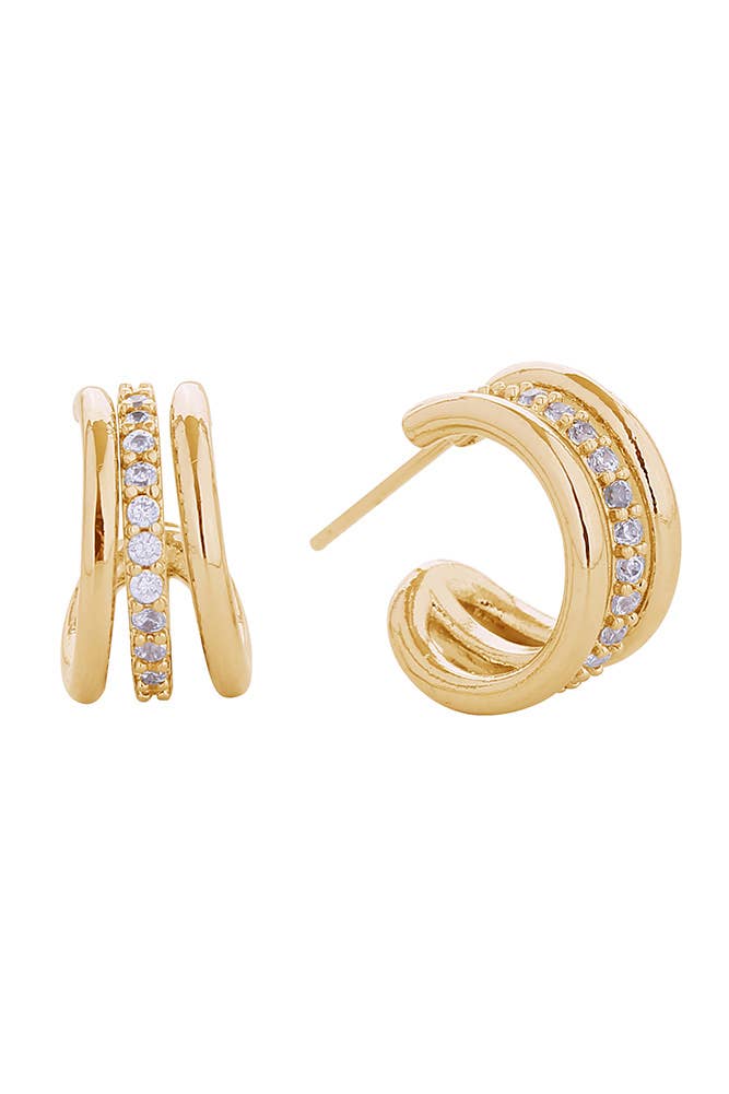 14K Dazzle Trio Hoop Post Earrings