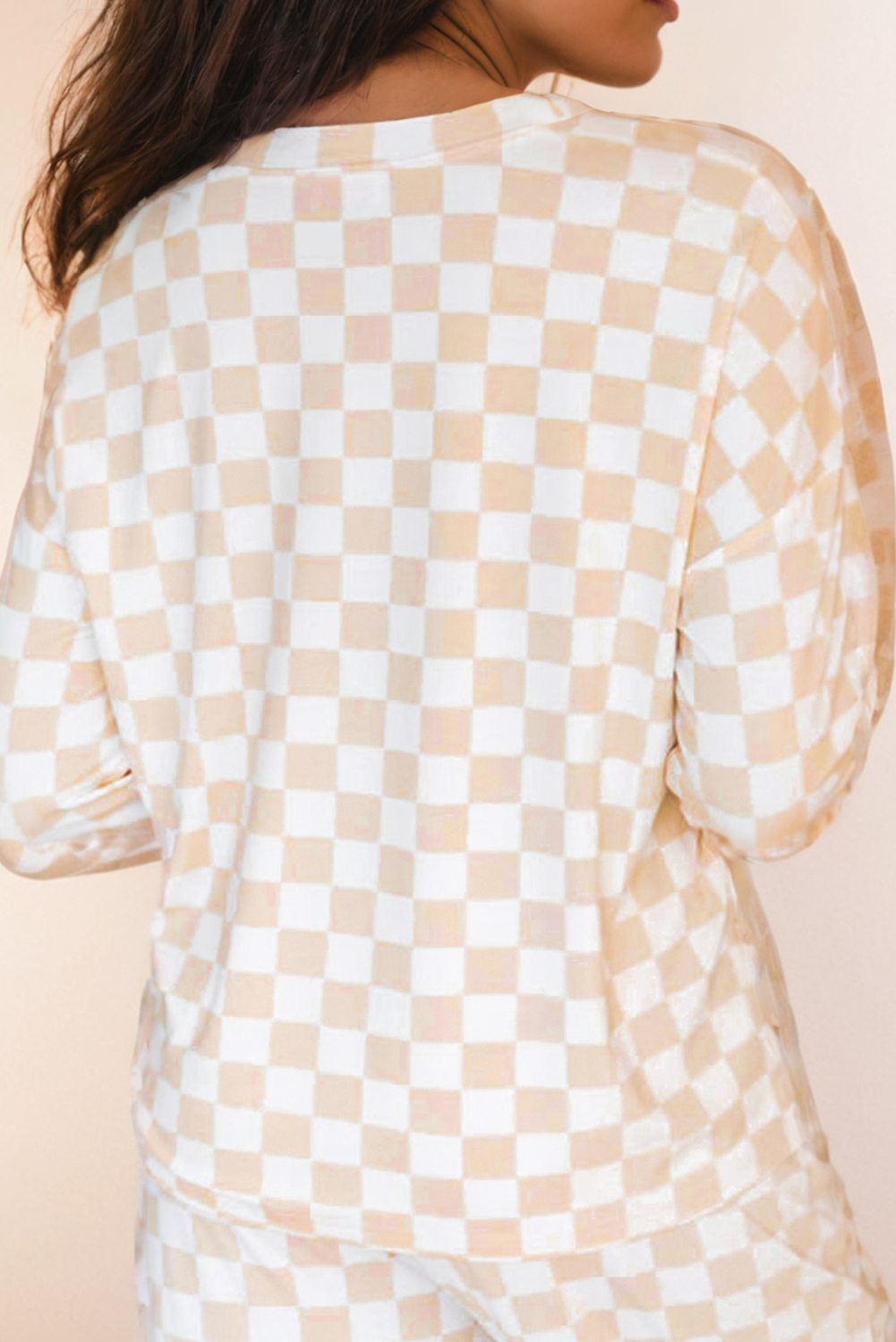 Checkered Print Long Sleeve Top and Pants Lounge Set