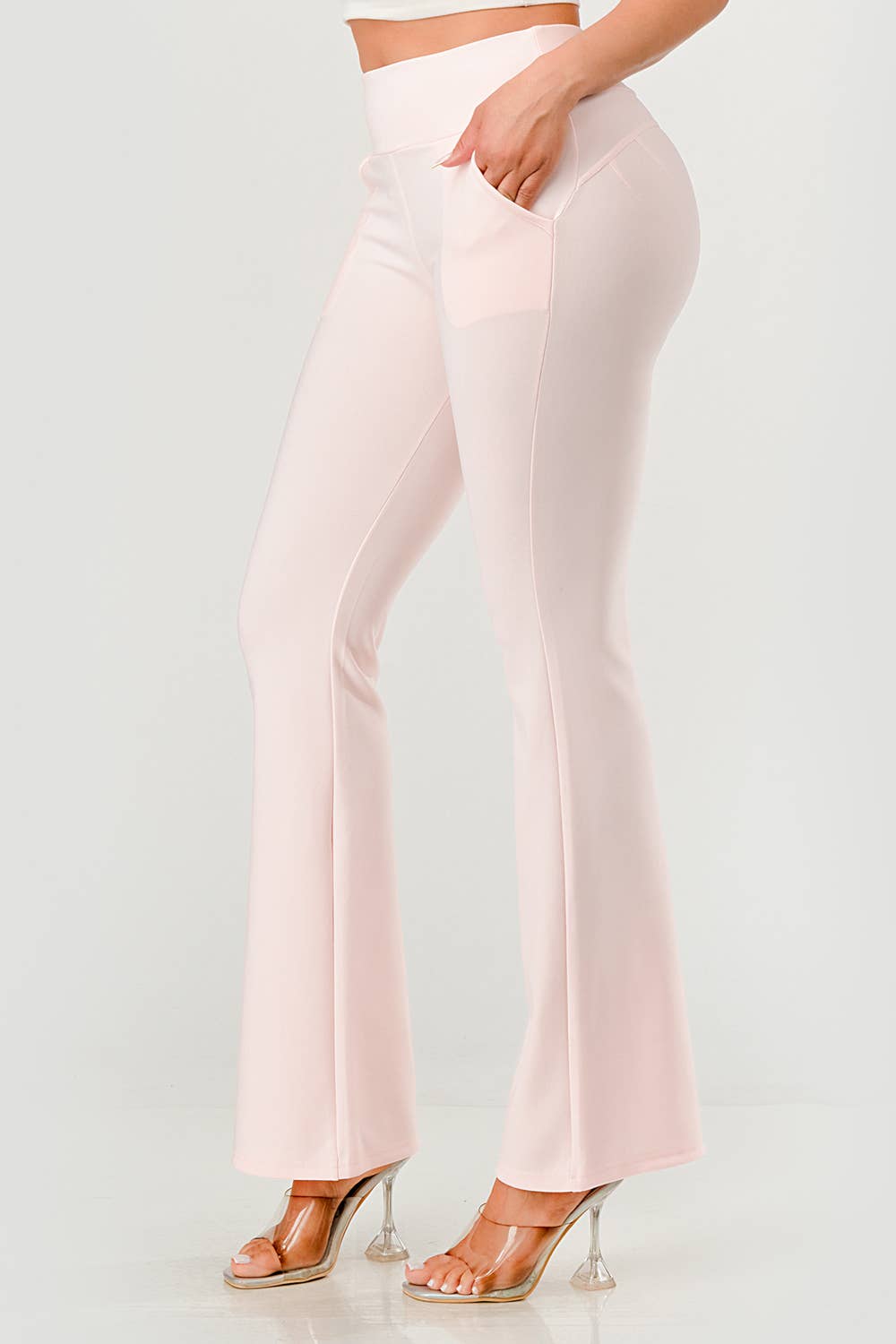 Womens Tummy Control Butt Sculpting Flare Pants With Pockets - Red