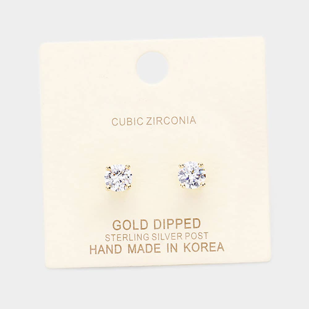 Gold Dipped 6mm Cubic Zirconia Square/Round Stud Earrings