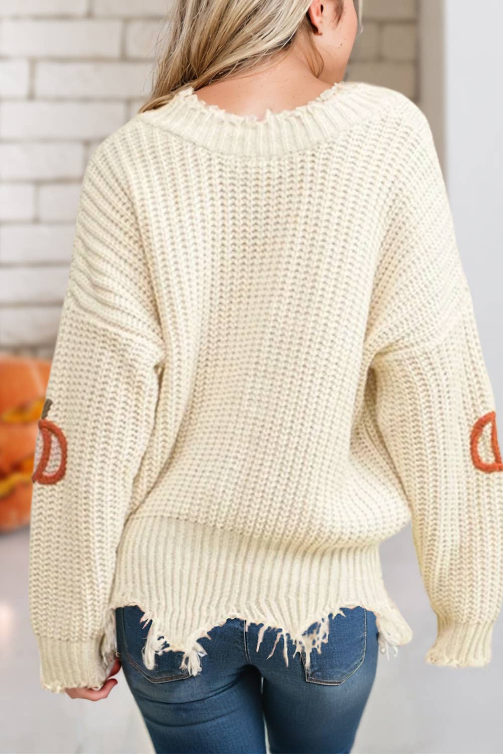 Pumpkins Rew Edge Long Sleeve Knit Sweater | S-XL