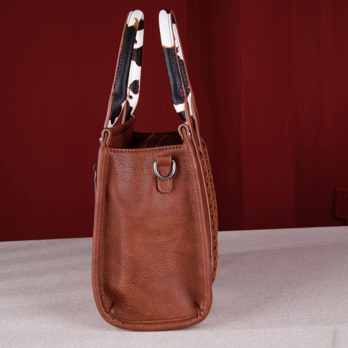 WG102-8120S Wrangler Cow Print Concealed Carry Tote/Crossbody - Brown