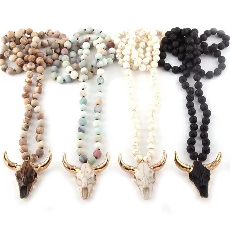 Natural Stone Longhorn Skull Necklace