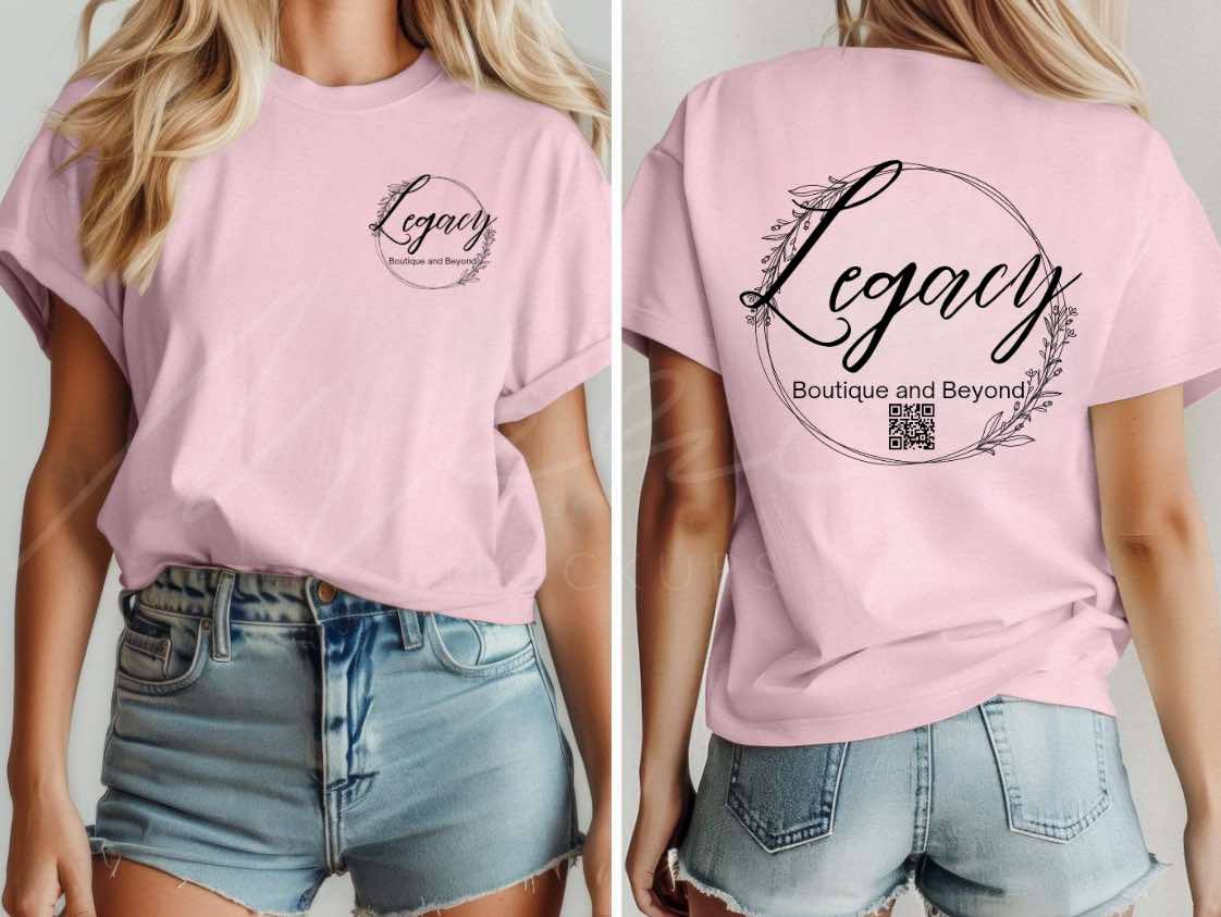 Legacy Boutique shirts with QR code