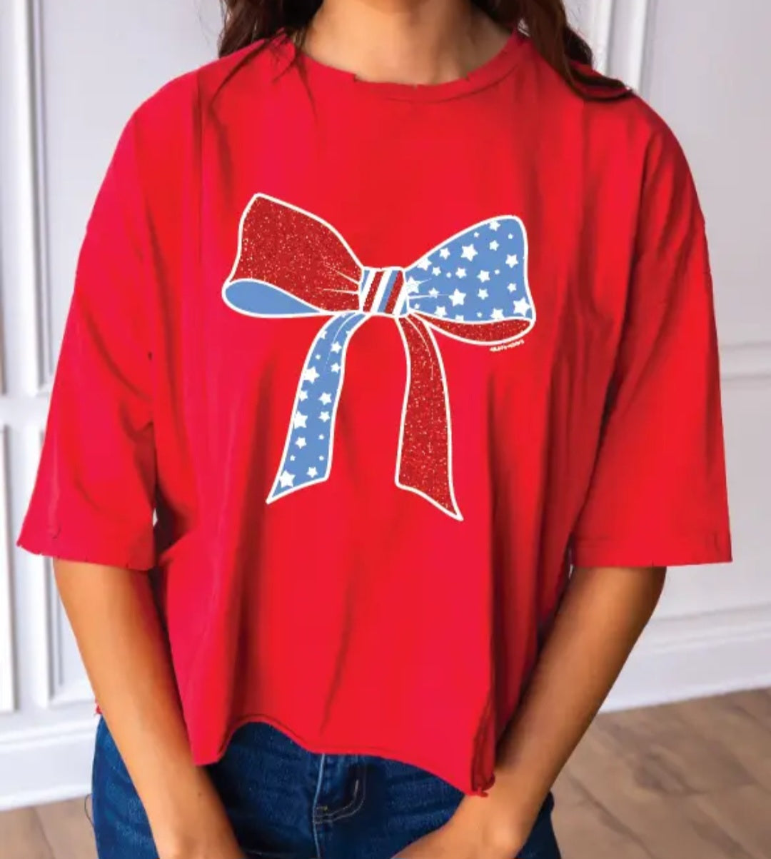 Bow Red Boxy Crop Top