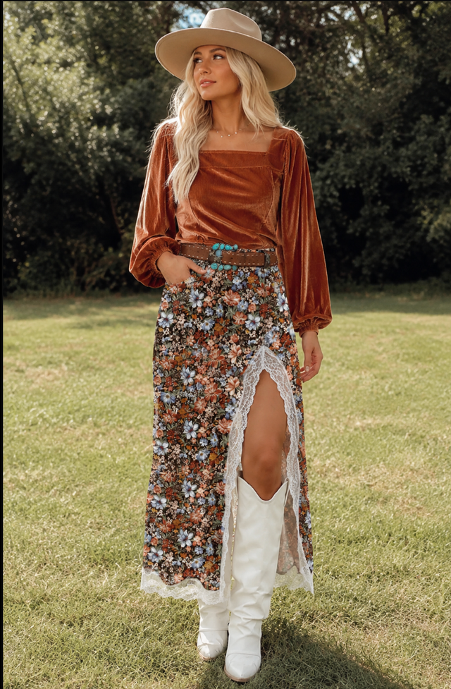 Clay Velvet Ribbed Top