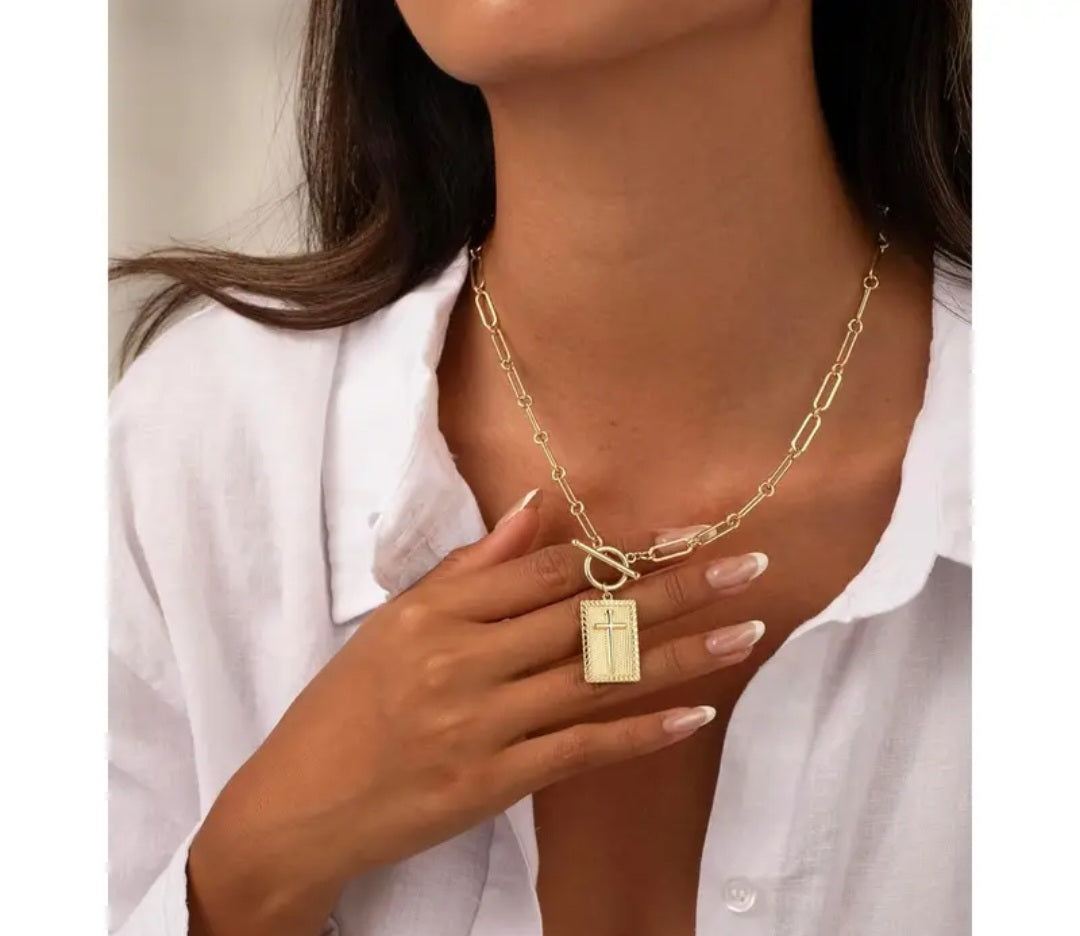 Christian Cross Pendant Paperclip Necklace