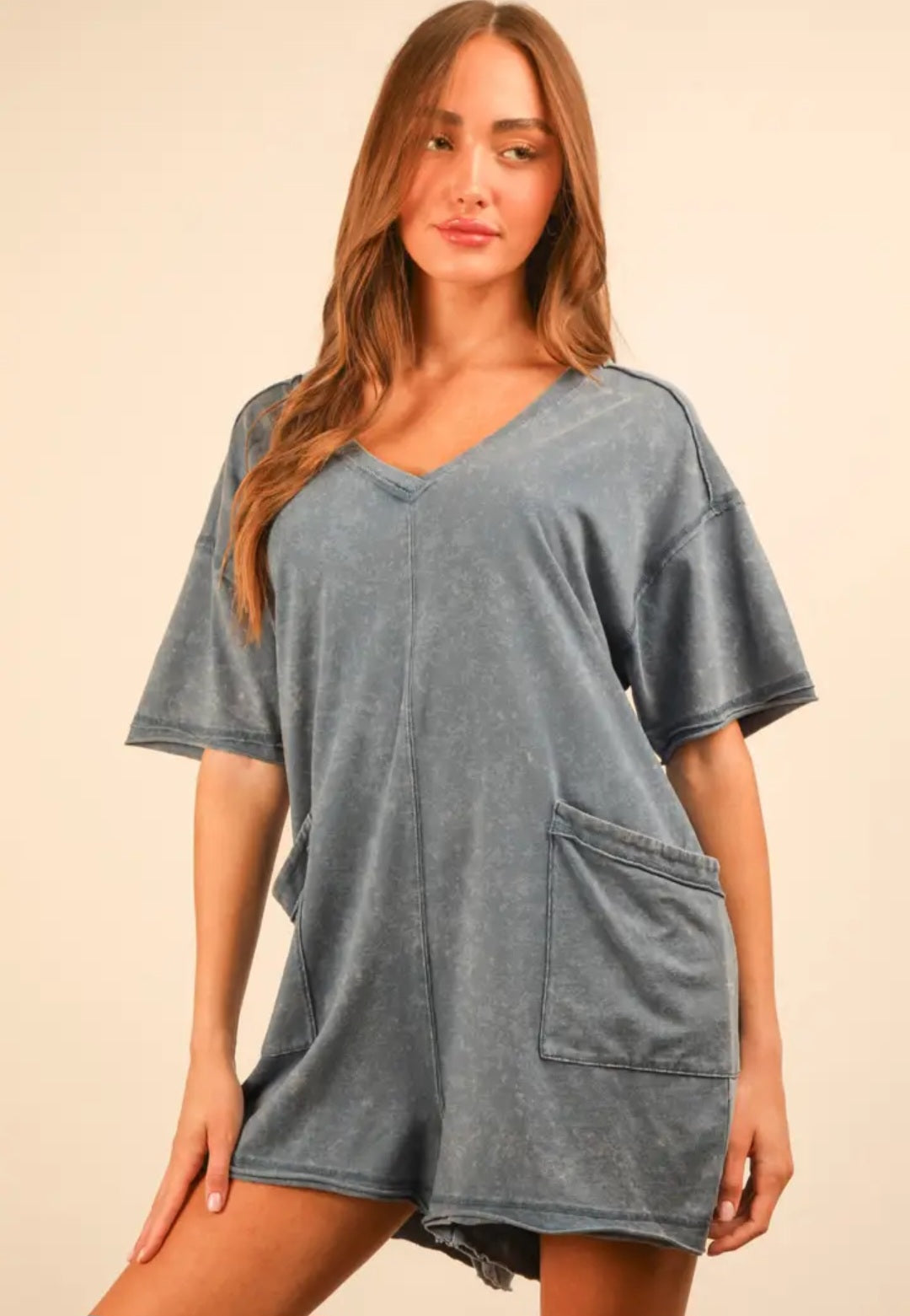 Mineral Washed Oversized Knot Romper