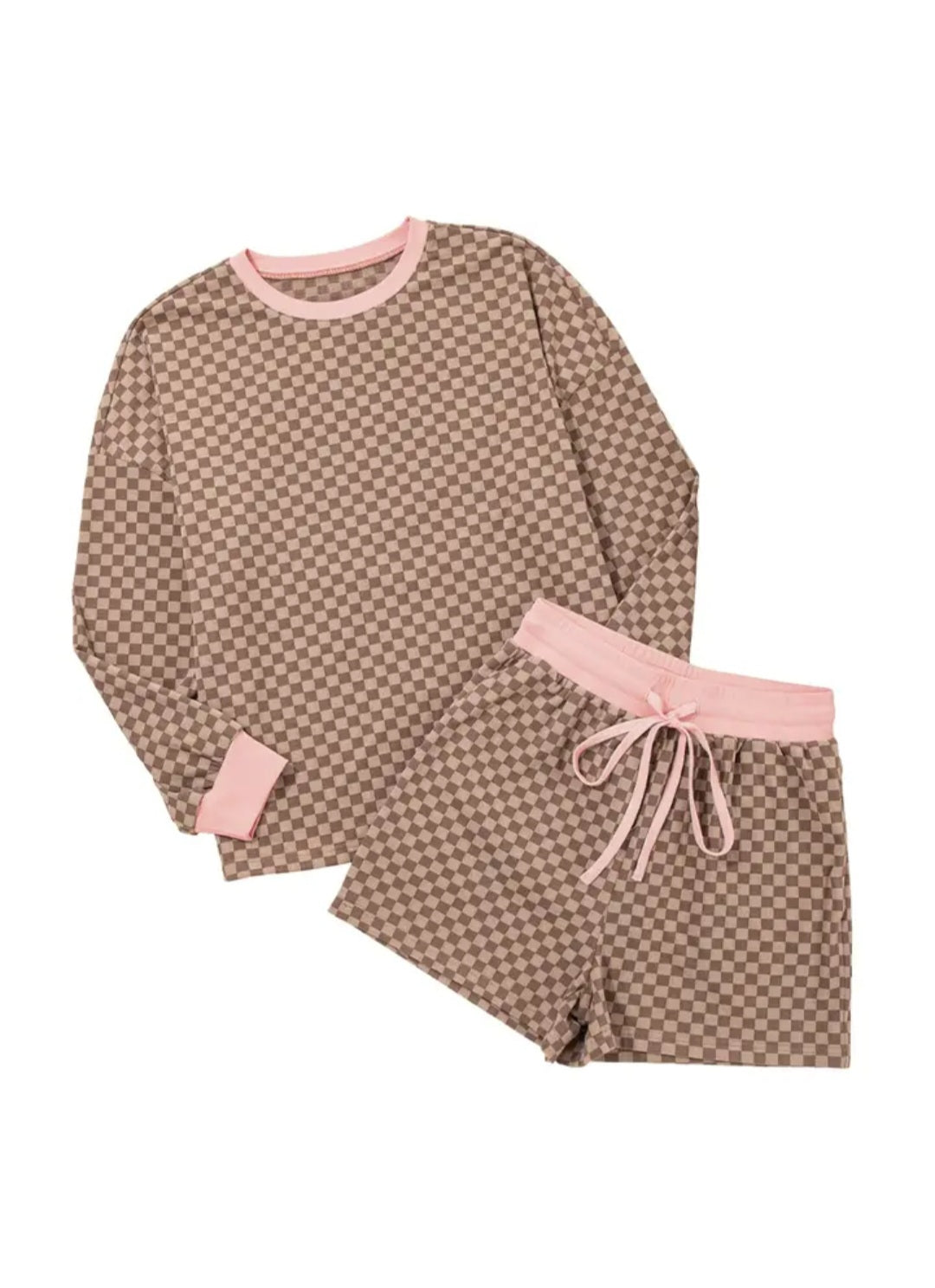 Checkered Long Sleeve Pullover & Shorts Set