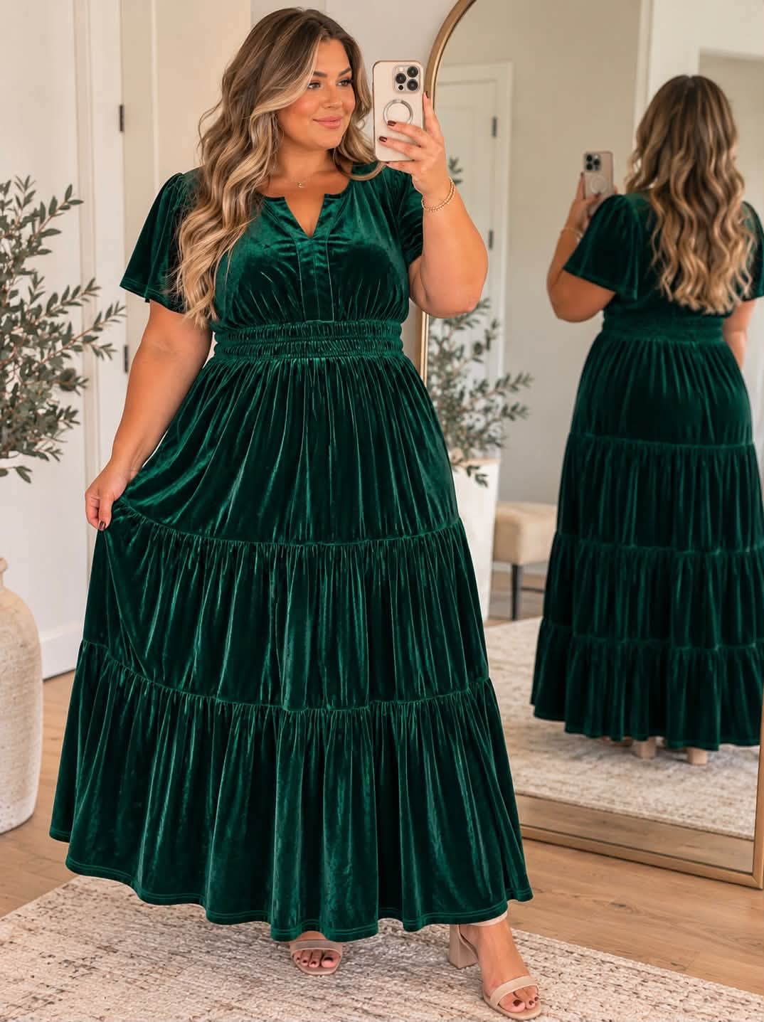 Green Velvet Plus Dress