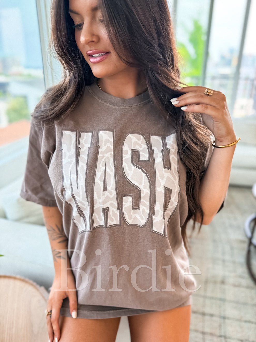 Birdie Bare Marsh Camo NASH Graphic Tee on Espresso