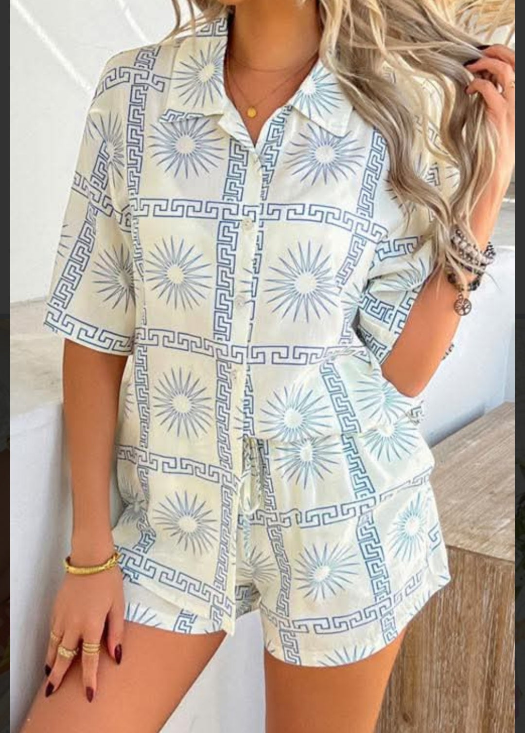 Sky Blue Sun Print Short Set