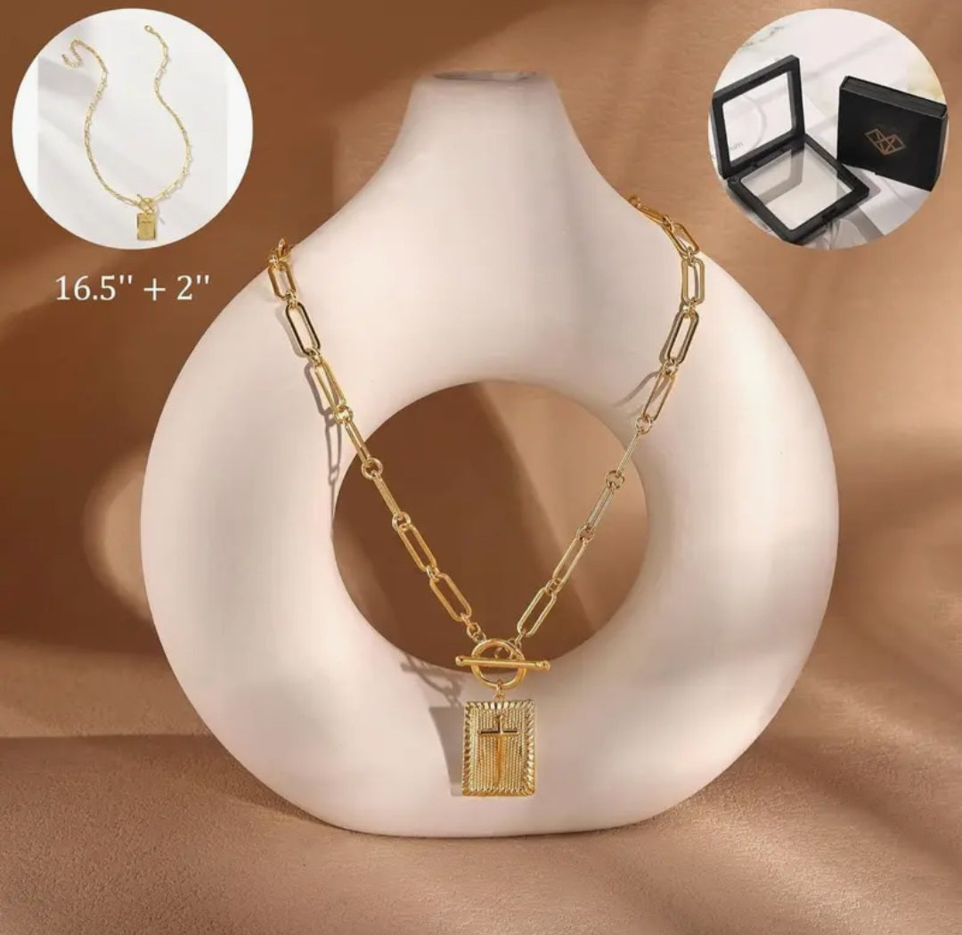 Christian Cross Pendant Paperclip Necklace