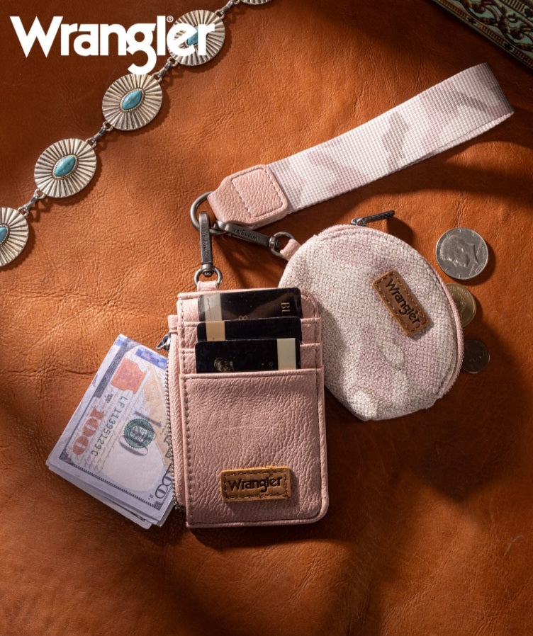 Wrangler Camo Print Dual Pouch Wristlet -Pink