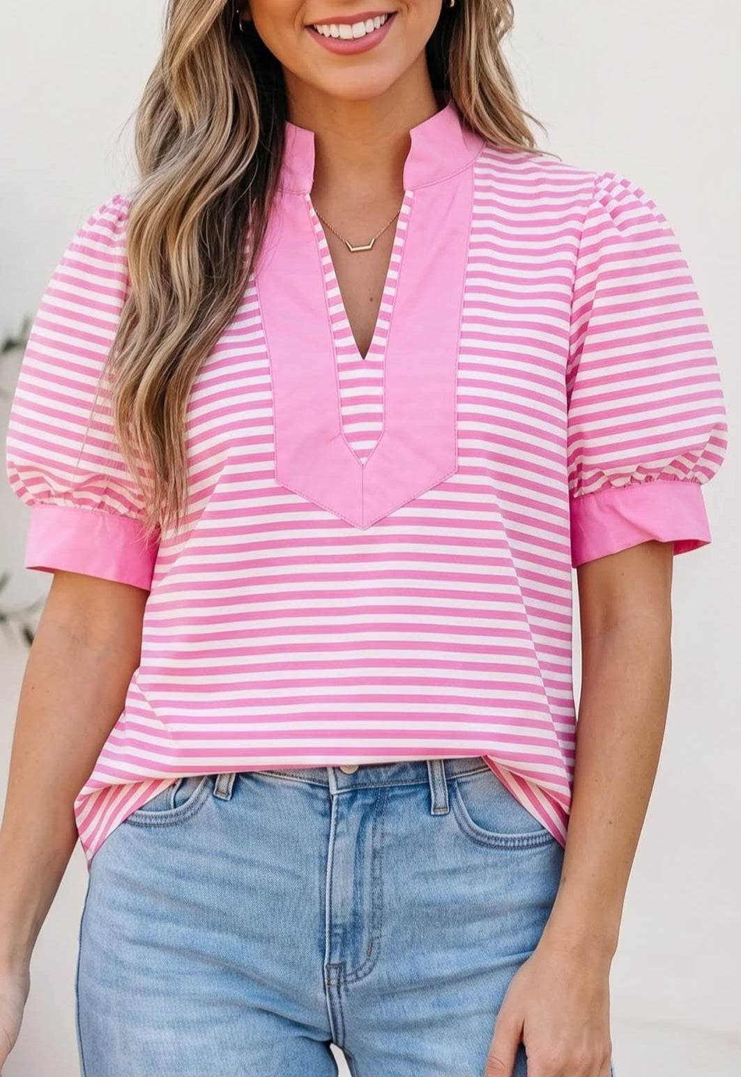 Pink Stripe Colorblock Blouse