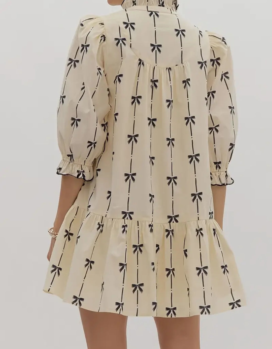 Bow Print Ruffle Hem Dress