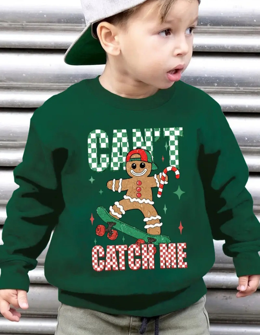 Boys Christmas Sweatshirt- Can't Catch Me Gingerbread