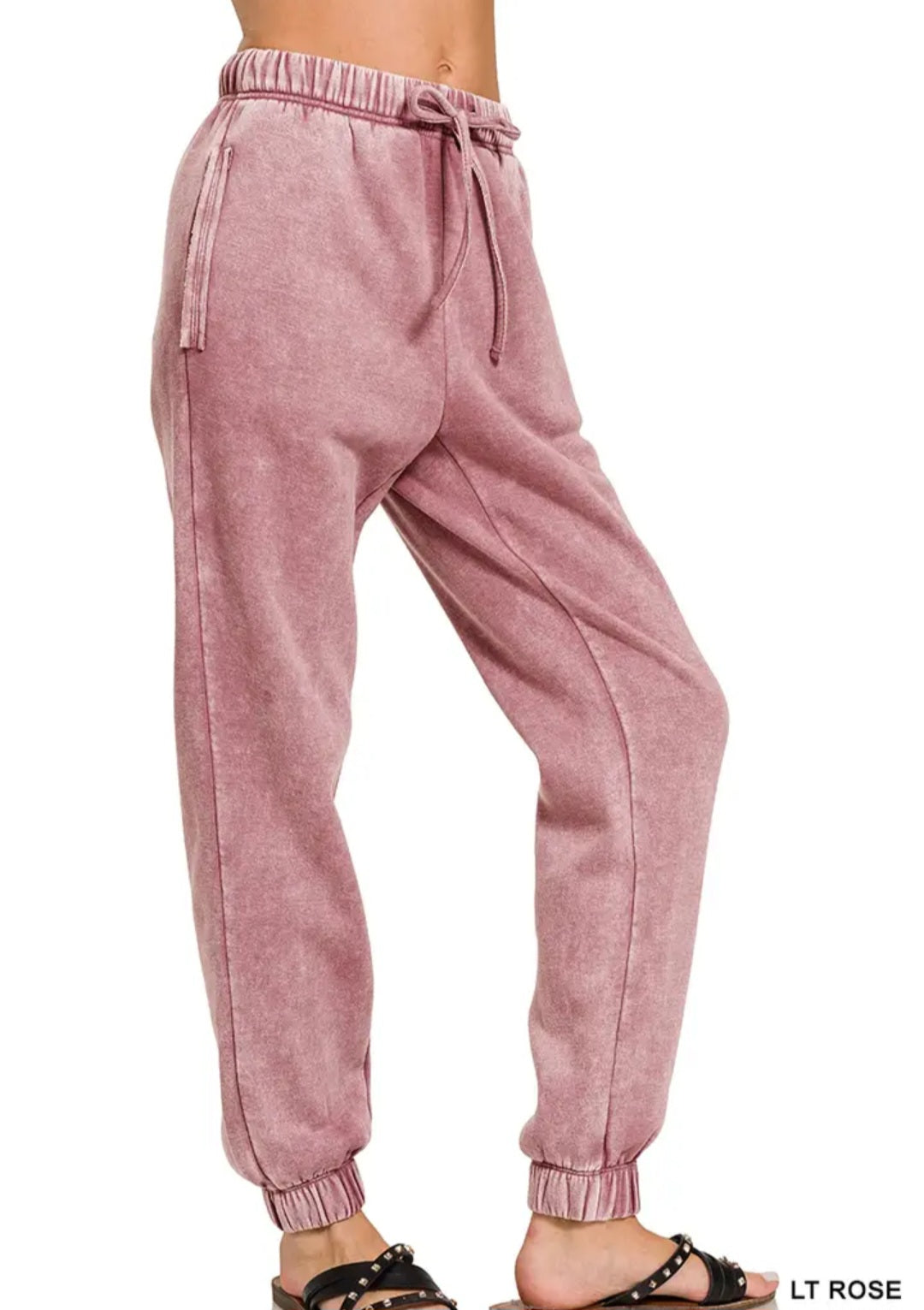 ZENANA SNOW ACID WASH FLEECE SWEATPANTS WITH POCKETS