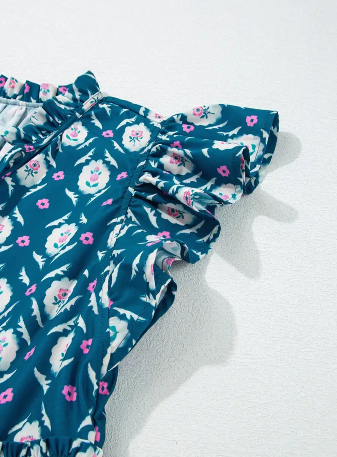 Retro Floral Print Ruffle Sleeve Dress