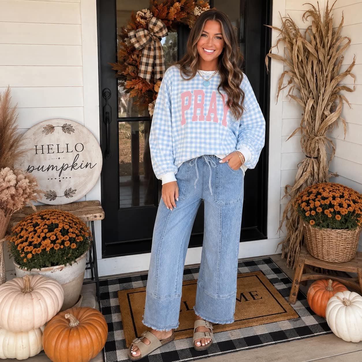 Blue Plaid Pray Sweatshirt