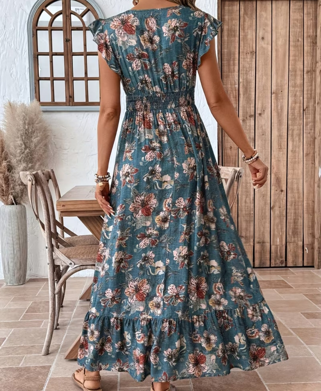 Women's Floral Print V-Neck Short Sleeve Dress