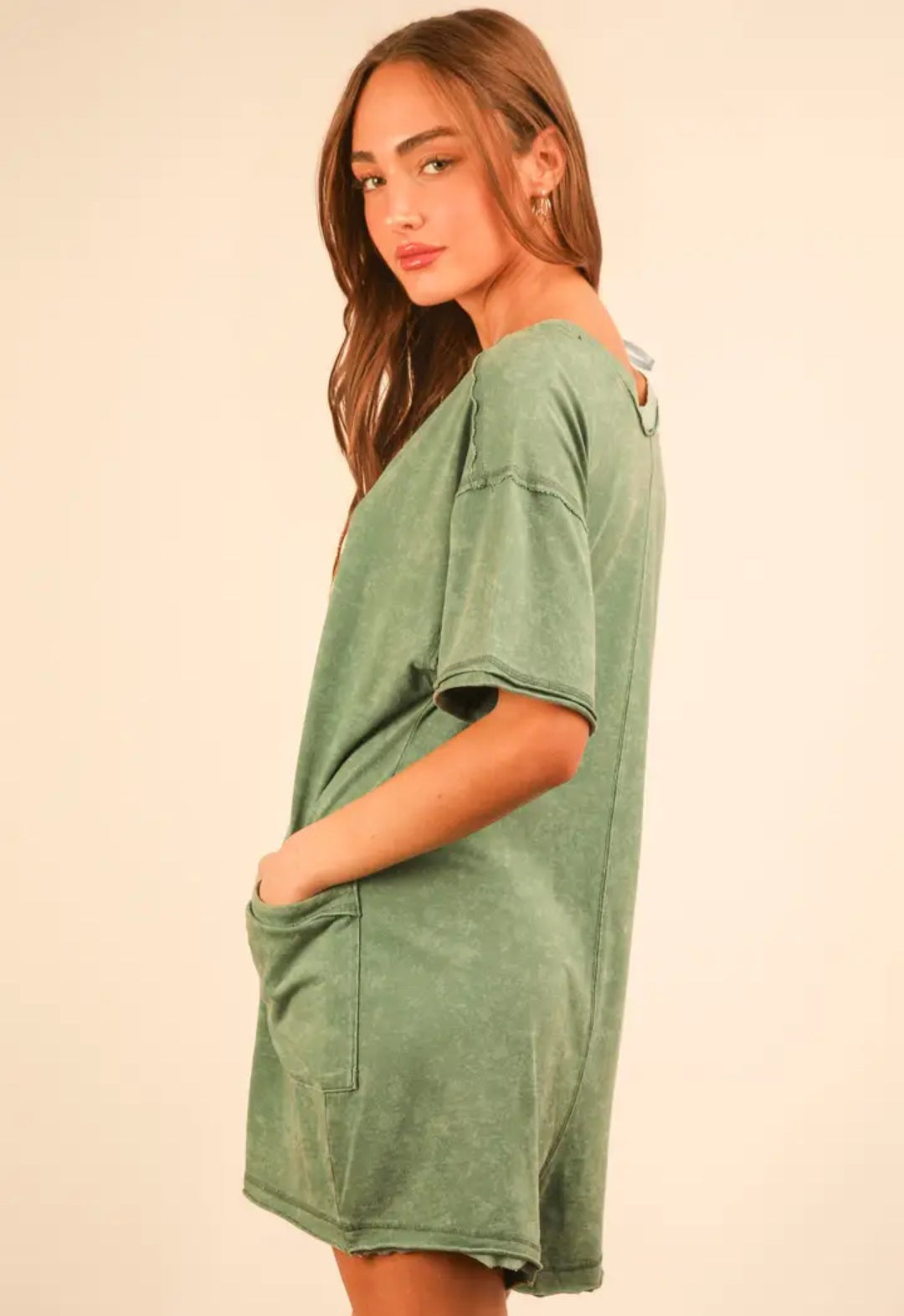 Mineral Washed Oversized Knot Romper