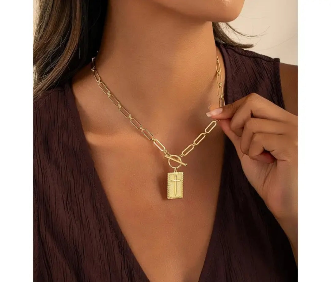 Christian Cross Pendant Paperclip Necklace