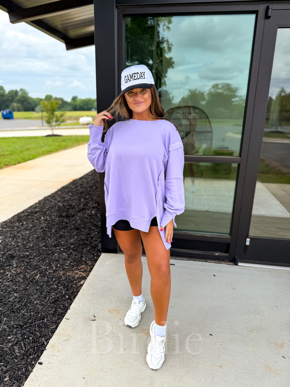 BIRDIE Lilac Ash Washed Oversized Pullover