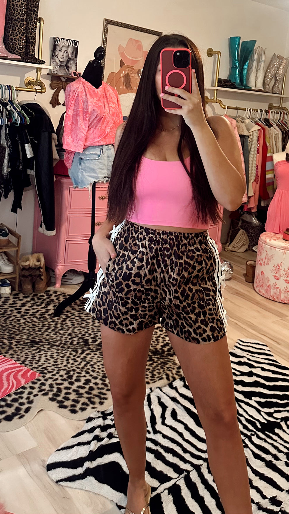 Custom Leopard bow stripe athletic shorts