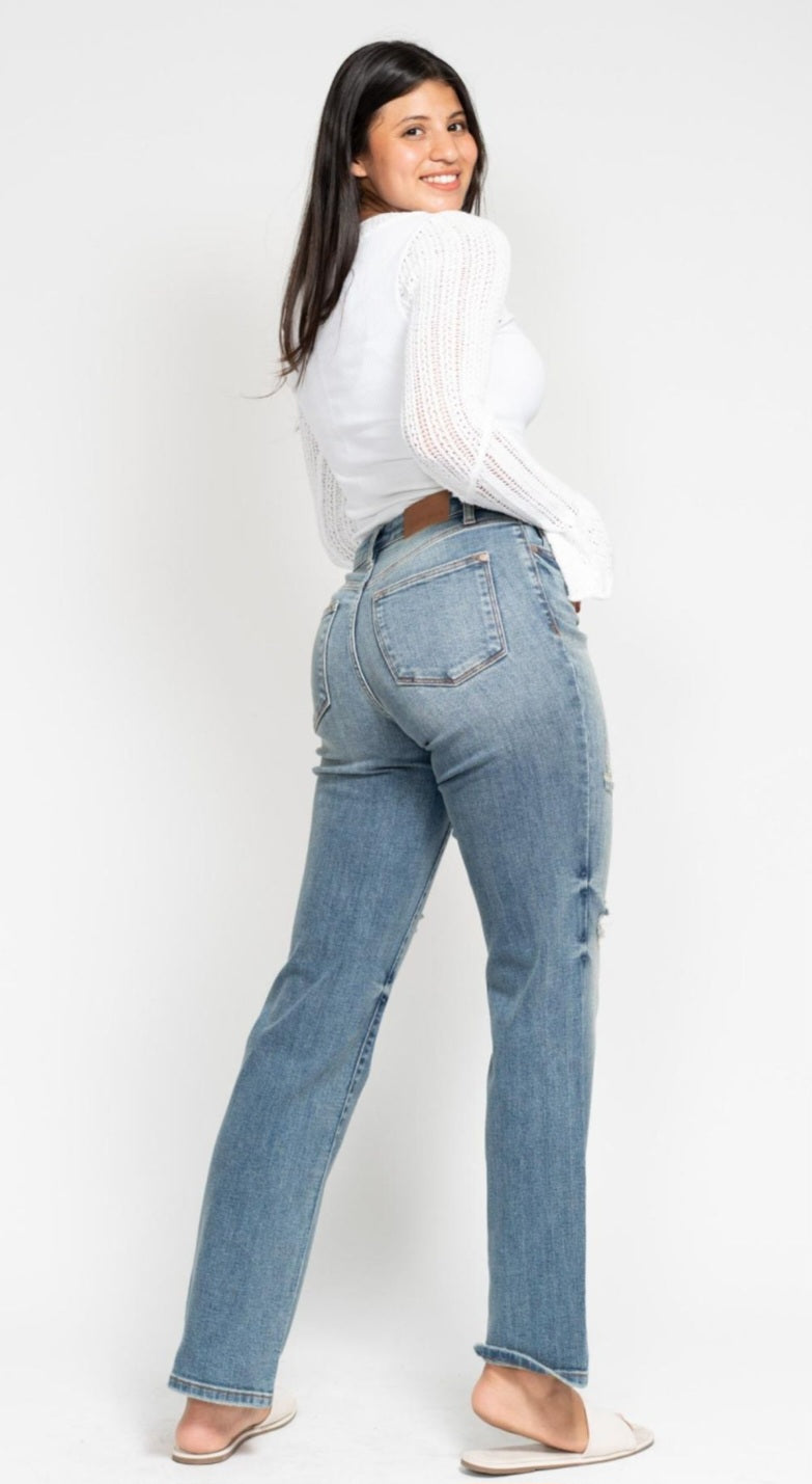 Judy Blue HW Dad Straight W/ Harsh Tint & Destroy