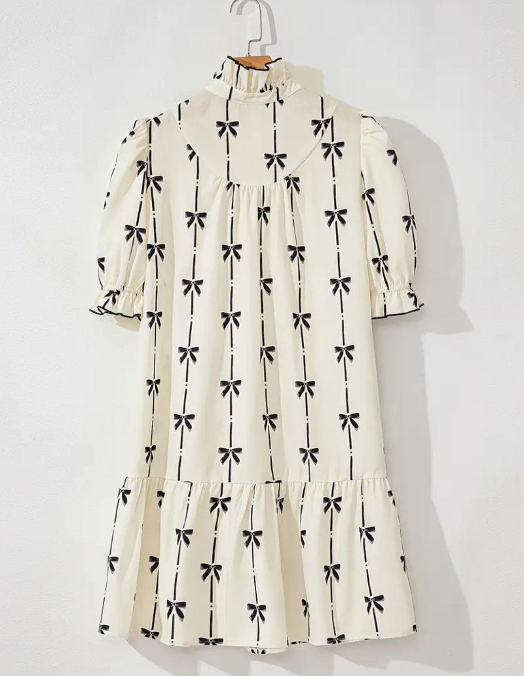 Bow Print Ruffle Hem Dress