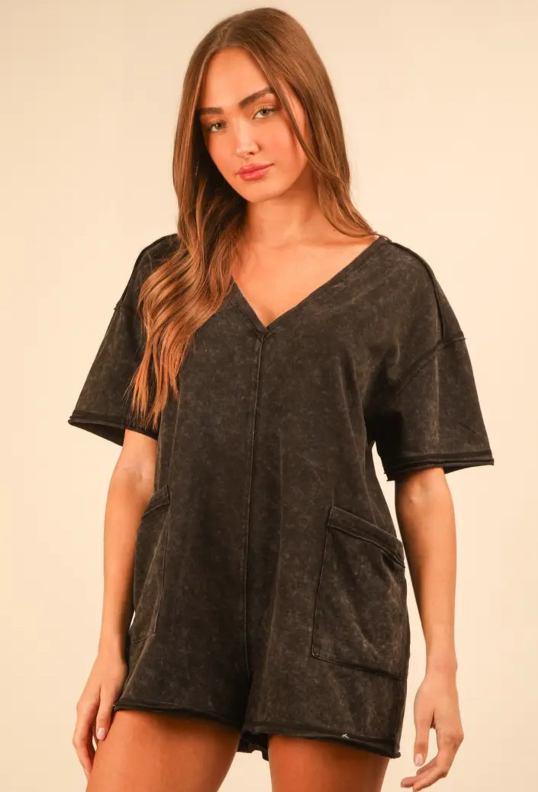 Mineral Washed Oversized Knot Romper
