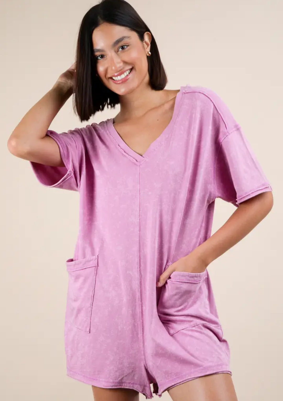 Mineral Washed Oversized Knot Romper