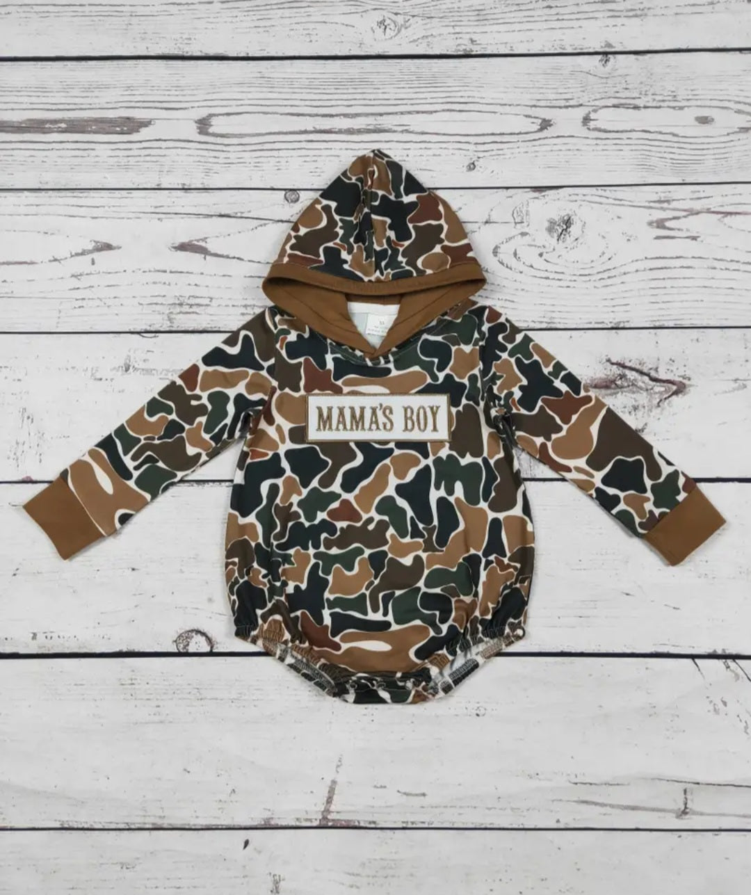 Mama's Boy Applique Camoflauge Printed Bubble